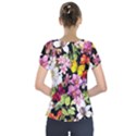 Beautiful,floral,hand painted, flowers,black,background,modern,trendy,girly,retro Short Sleeve Front Detail Top View2