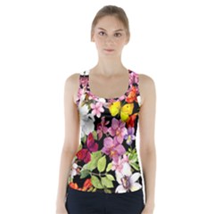 Beautiful,floral,hand Painted, Flowers,black,background,modern,trendy,girly,retro Racer Back Sports Top by NouveauDesign