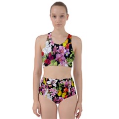 Beautiful,floral,hand Painted, Flowers,black,background,modern,trendy,girly,retro Racer Back Bikini Set