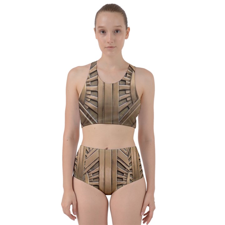 Art deco gold door Racer Back Bikini Set