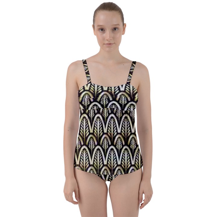 art deco Twist Front Tankini Set