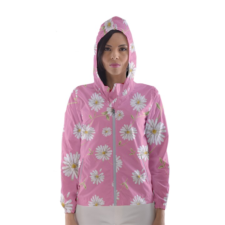 pink flowers Hooded Wind Breaker (Women)