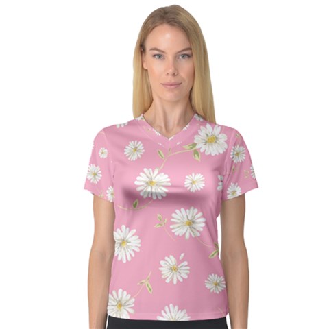 Pink Flowers V-neck Sport Mesh Tee by NouveauDesign