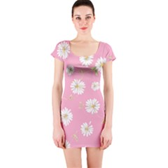 Pink Flowers Short Sleeve Bodycon Dress by NouveauDesign