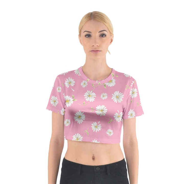 pink flowers Cotton Crop Top