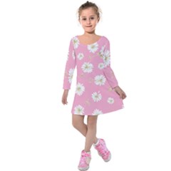 Pink Flowers Kids  Long Sleeve Velvet Dress by NouveauDesign