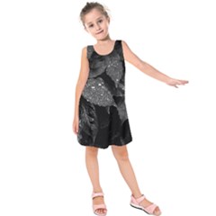 Black And White Leaves Photo Kids  Sleeveless Dress by dflcprintsclothing