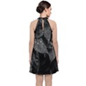 Black and White Leaves Photo Velvet Halter Neckline Dress  View2