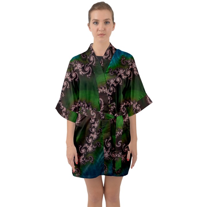 Benthic Saltlife Fractal Tribute for Reef Divers Quarter Sleeve Kimono Robe