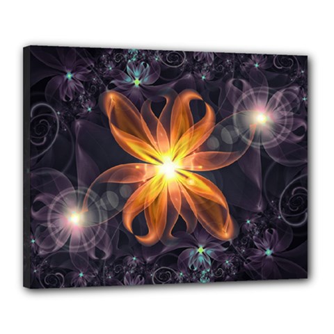 Beautiful Orange Star Lily Fractal Flower At Night Canvas 20  X 16  by jayaprime