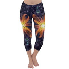 Beautiful Orange Star Lily Fractal Flower At Night Capri Winter Leggings  by jayaprime