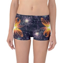 Beautiful Orange Star Lily Fractal Flower At Night Boyleg Bikini Bottoms by jayaprime