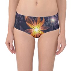 Beautiful Orange Star Lily Fractal Flower At Night Mid-waist Bikini Bottoms by jayaprime