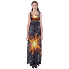 Beautiful Orange Star Lily Fractal Flower At Night Empire Waist Maxi Dress by jayaprime