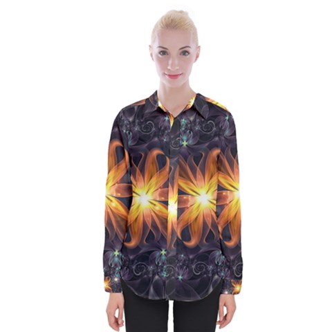 Beautiful Orange Star Lily Fractal Flower At Night Womens Long Sleeve Shirt by jayaprime