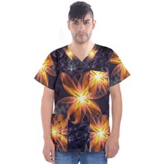 Beautiful Orange Star Lily Fractal Flower At Night Men s V-neck Scrub Top