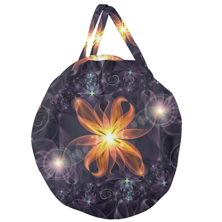 Beautiful Orange Star Lily Fractal Flower at Night Giant Round Zipper Tote