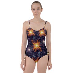 Beautiful Orange Star Lily Fractal Flower At Night Sweetheart Tankini Set by jayaprime