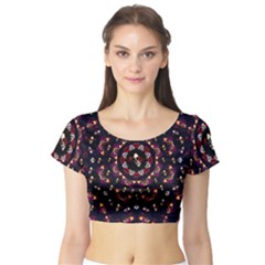 Floral Skulls In The Darkest Environment Short Sleeve Crop Top by pepitasart