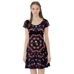 Floral Skulls In The Darkest Environment Short Sleeve Skater Dress by pepitasart