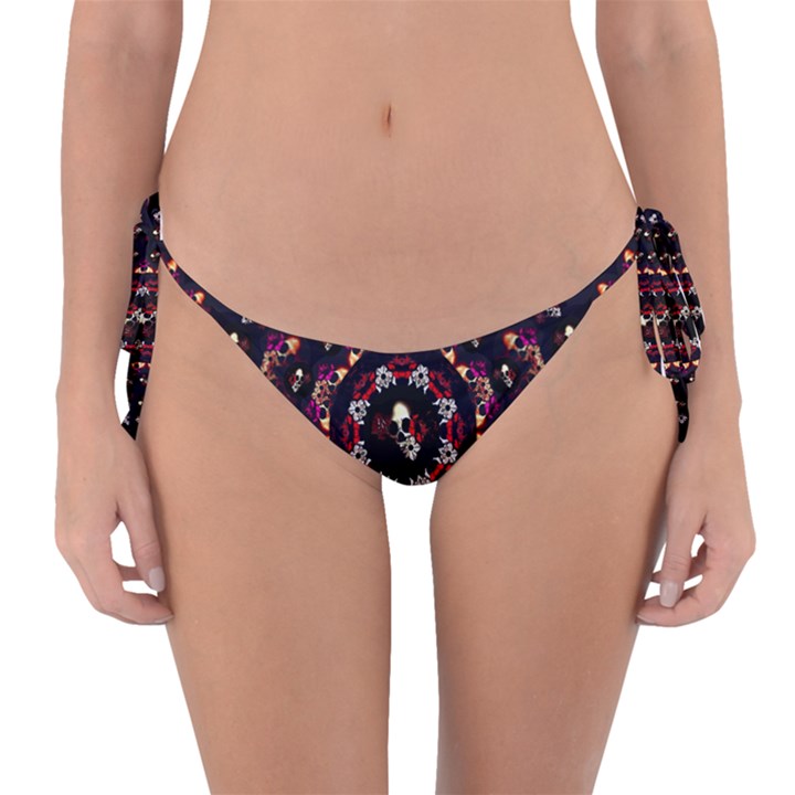 Floral Skulls In The Darkest Environment Reversible Bikini Bottom