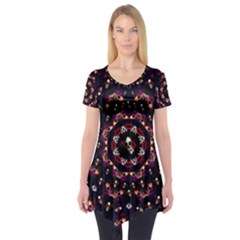 Floral Skulls In The Darkest Environment Short Sleeve Tunic  by pepitasart