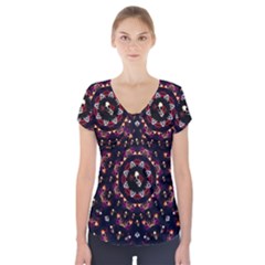 Floral Skulls In The Darkest Environment Short Sleeve Front Detail Top by pepitasart