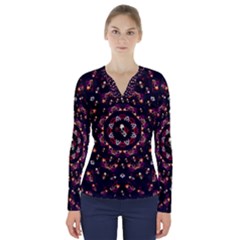 Floral Skulls In The Darkest Environment V-neck Long Sleeve Top by pepitasart