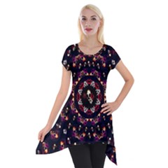 Floral Skulls In The Darkest Environment Short Sleeve Side Drop Tunic by pepitasart