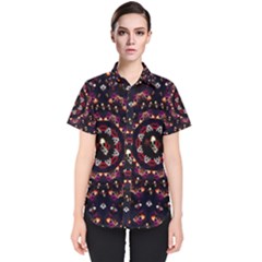 Floral Skulls In The Darkest Environment Women s Short Sleeve Shirt