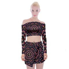 Floral Skulls In The Darkest Environment Off Shoulder Top With Mini Skirt Set by pepitasart