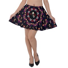 Floral Skulls In The Darkest Environment Velvet Skater Skirt