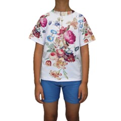 Fleur Vintage Floral Painting Kids  Short Sleeve Swimwear by Celenk