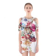 Fleur Vintage Floral Painting Shoulder Cutout One Piece by Celenk