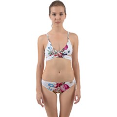 Fleur Vintage Floral Painting Wrap Around Bikini Set by Celenk