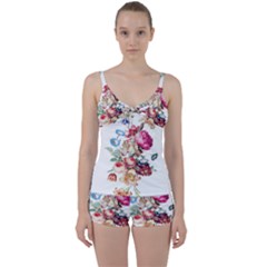 Fleur Vintage Floral Painting Tie Front Two Piece Tankini by Celenk