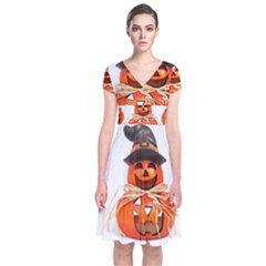 Funny Halloween Pumpkins Short Sleeve Front Wrap Dress by gothicandhalloweenstore