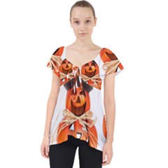 Funny Halloween Pumpkins Lace Front Dolly Top