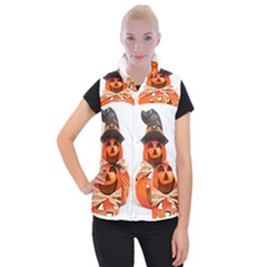 Funny Halloween Pumpkins Women s Button Up Puffer Vest