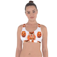 Funny Halloween Pumpkins Cross String Back Sports Bra by gothicandhalloweenstore