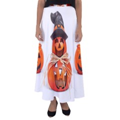 Funny Halloween Pumpkins Flared Maxi Skirt by gothicandhalloweenstore