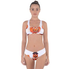 Funny Halloween Pumpkins Criss Cross Bikini Set by gothicandhalloweenstore