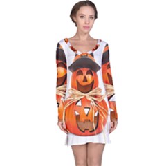 Funny Halloween Pumpkins Long Sleeve Nightdress by gothicandhalloweenstore