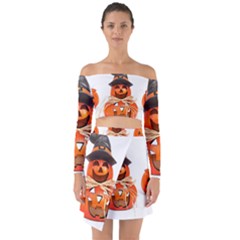 Funny Halloween Pumpkins Off Shoulder Top With Skirt Set by gothicandhalloweenstore