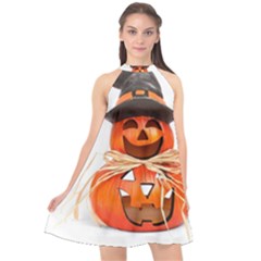 Funny Halloween Pumpkins Halter Neckline Chiffon Dress  by gothicandhalloweenstore