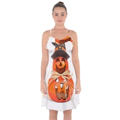 Funny Halloween Pumpkins Ruffle Detail Chiffon Dress by gothicandhalloweenstore