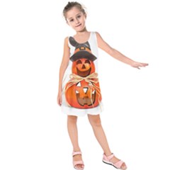 Funny Halloween Pumpkins Kids  Sleeveless Dress by gothicandhalloweenstore