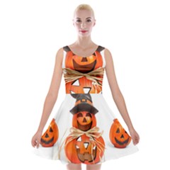 Funny Halloween Pumpkins Velvet Skater Dress