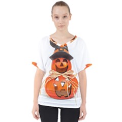 Funny Halloween Pumpkins V-neck Dolman Drape Top