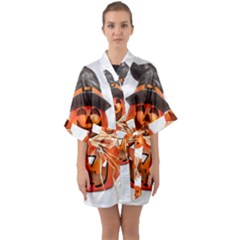 Funny Halloween Pumpkins Quarter Sleeve Kimono Robe